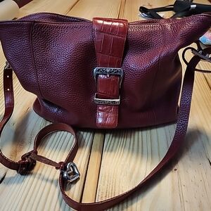 Brighton Shoulder Bag Red Pebbled Leather Purse Croc Embossed Flap Strap A416586